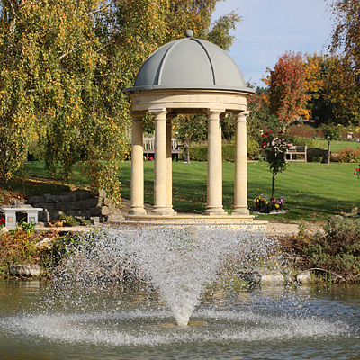 The Temple fountain in mid spray