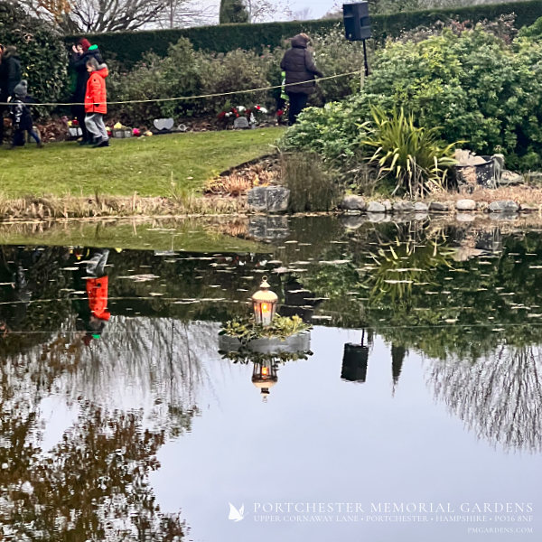 Christmas Memorial Lantern floating on Portchester Memorial Gardens' Temple Lake